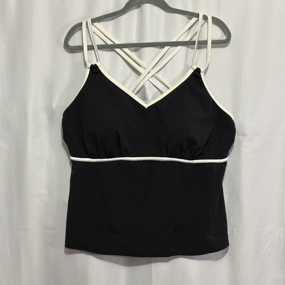 Lands' End Women's V-Neck UPF 50 Cross Back Tankini Top Size 22w Black White